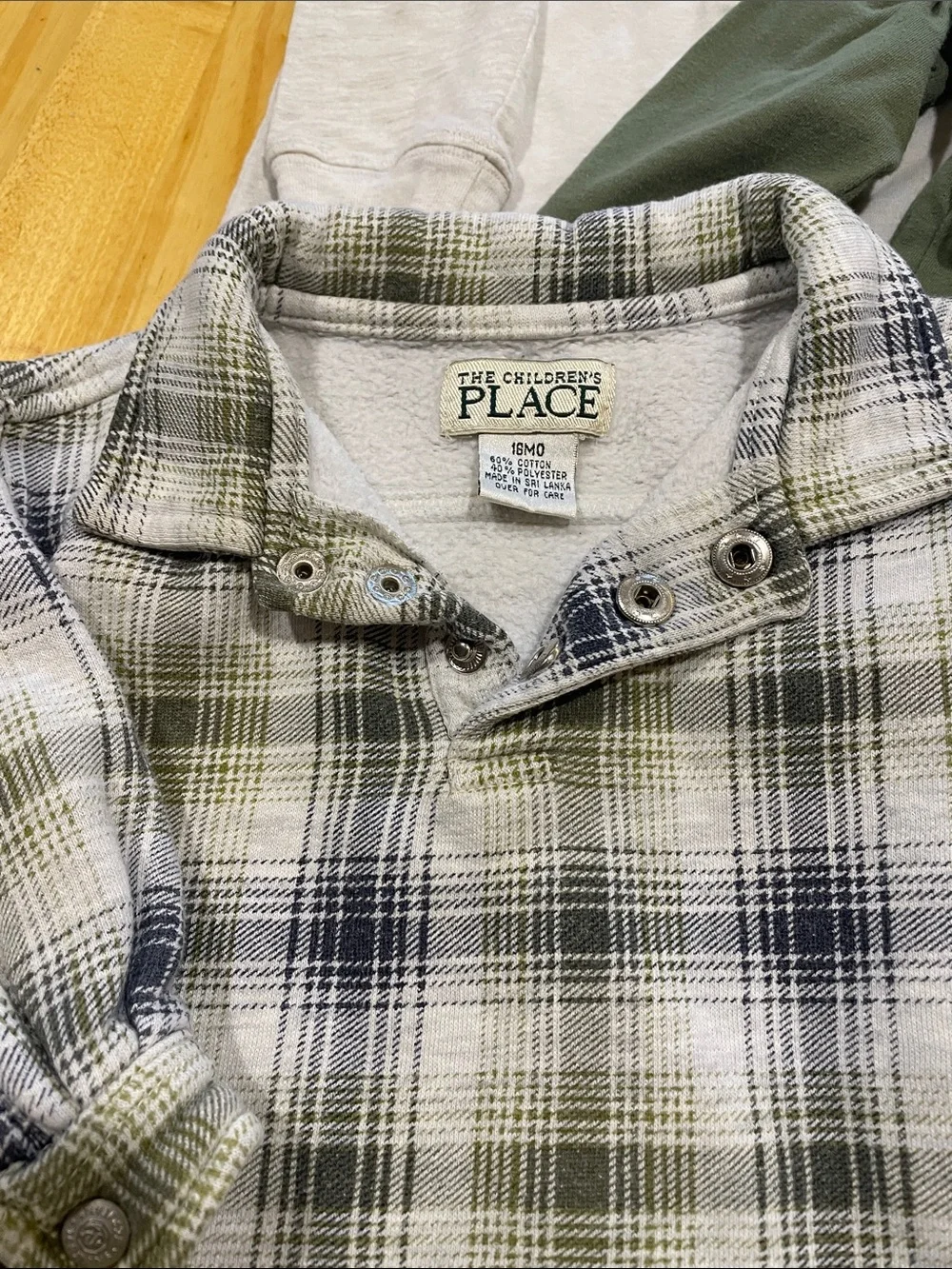The Children's Place Olive Green & Navy Casual Outfit with Plaid Shirt